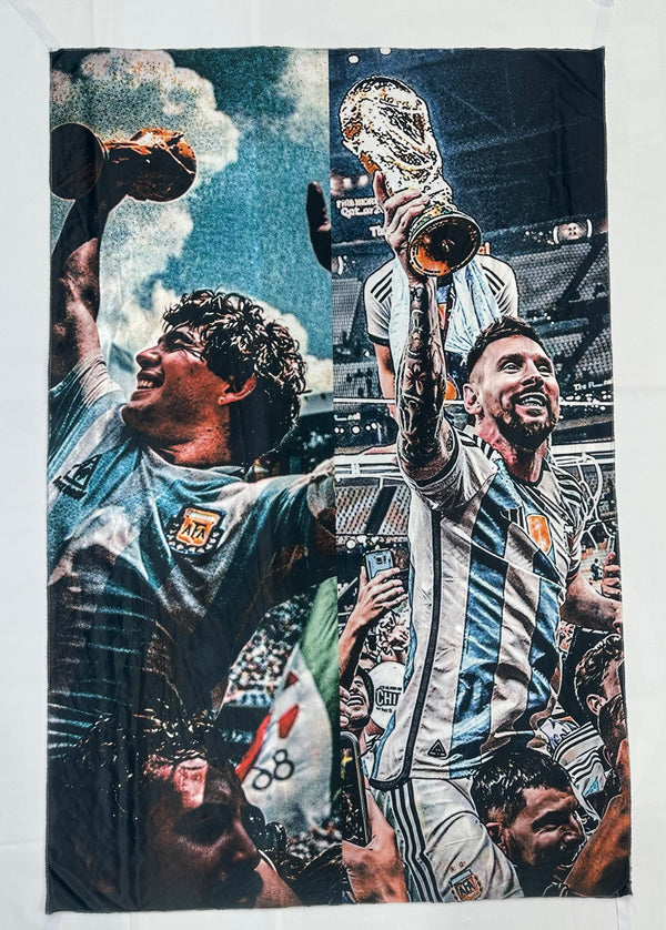Bandera Messi y Maradona Copa 90x60 y 1x1.50