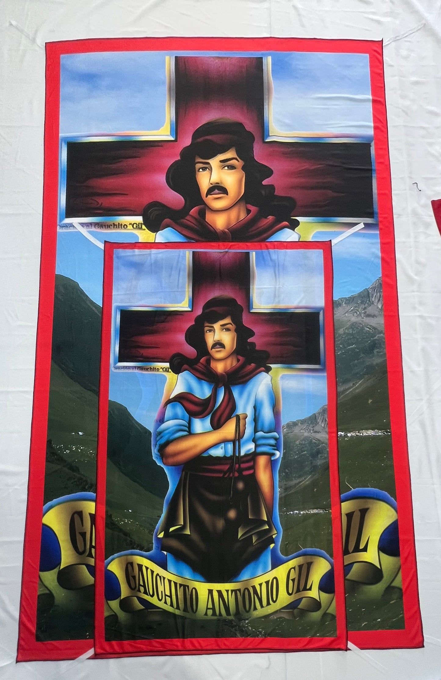 Bandera Gauchito Gil celeste  – 1,50 x 1,00 m / 2,50 x 1,50 m – Tela Resistente – Envío Gratis a Todo el País (Copia)