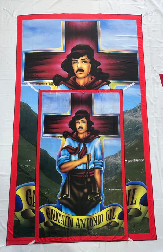 Bandera Gauchito Gil celeste  – 1,50 x 1,00 m / 2,50 x 1,50 m – Tela Resistente – Envío Gratis a Todo el País (Copia)